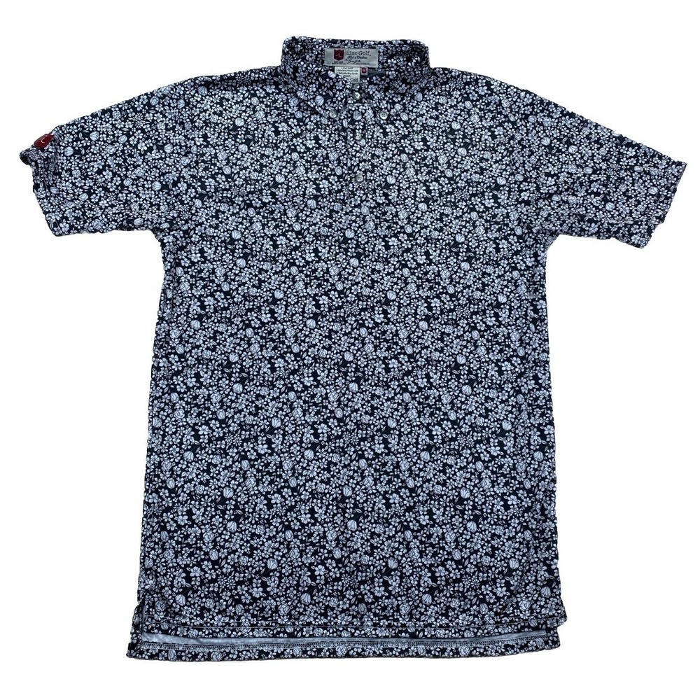 Iliac Golf Performance Polo Shirt Large AOP Floral Print Black USA